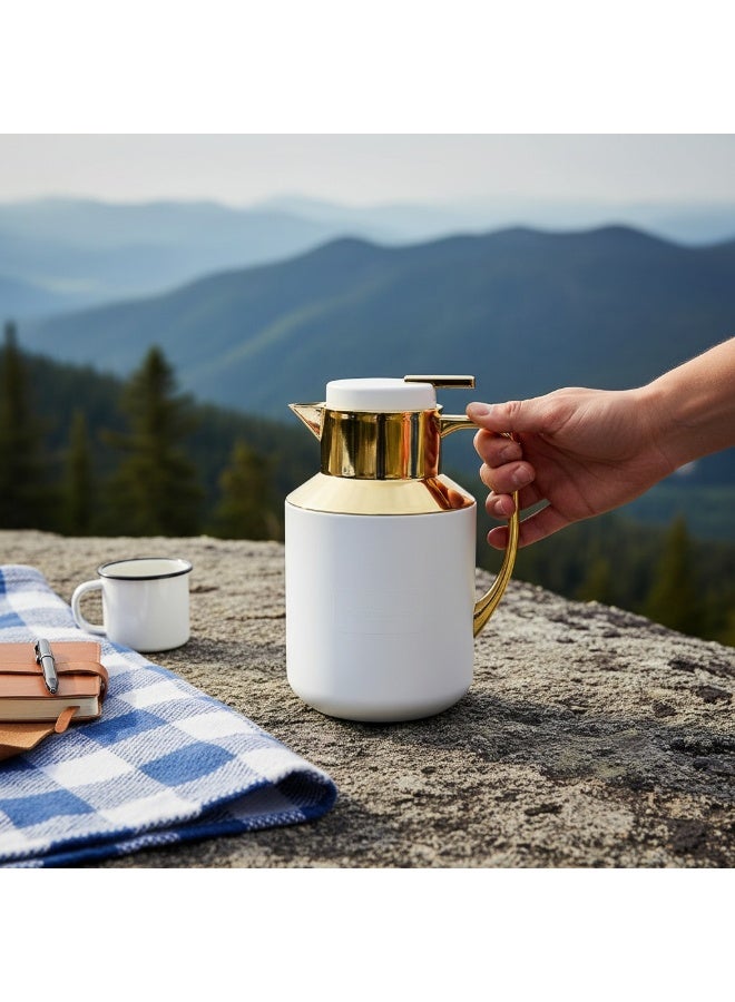 ريجال إبريق ريجال الحراري المفرغ من الهواء، أبيض وذهبي، سعة 1 لتر، قارورة حرارية معزولة للمشروبات الساخنة والباردة، تصميم أنيق، يحفظ الحرارة لمدة 24 ساعة ❄️ 12 ساعة 🌡 - Image 3